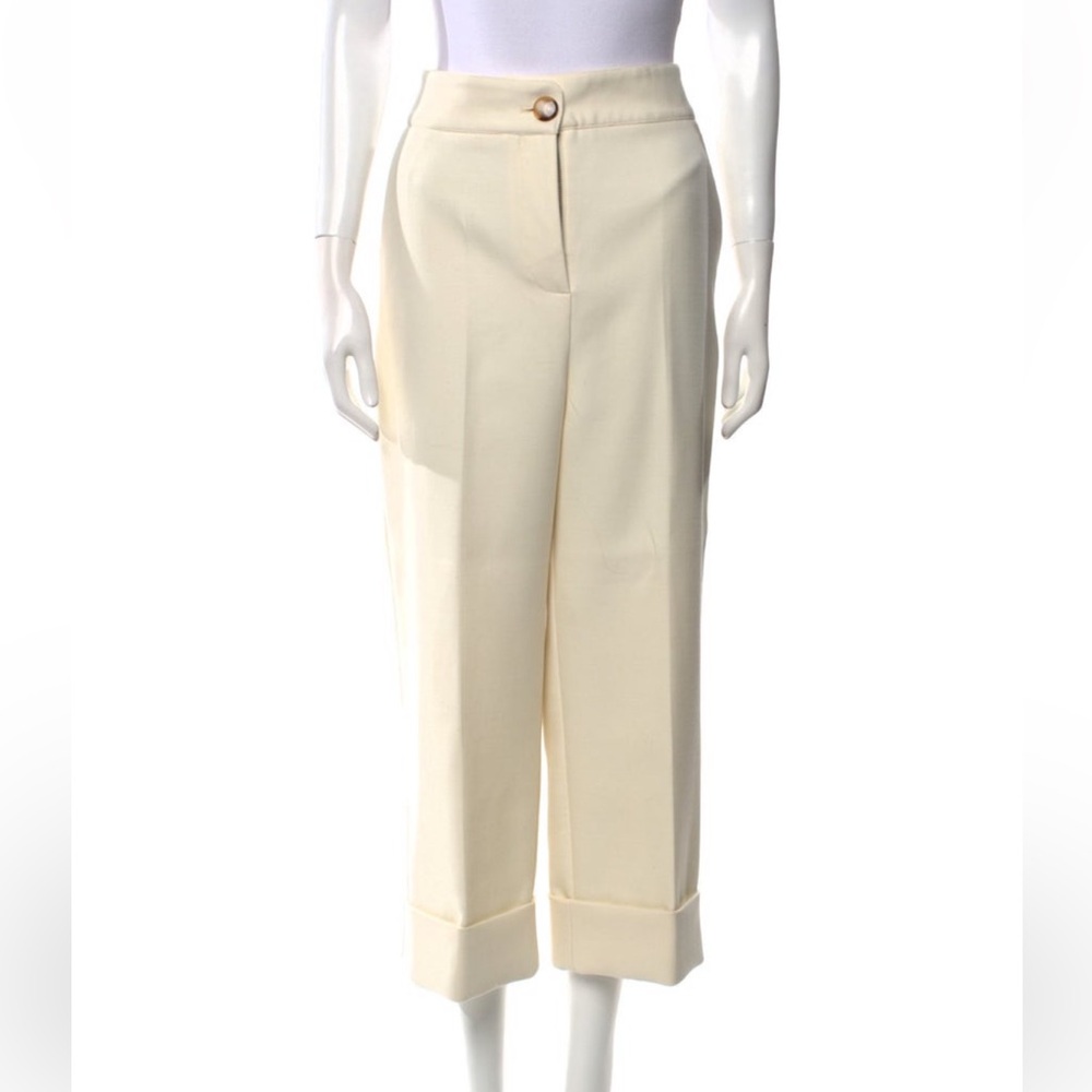 Sezane Winter White/Cream high-waisted wide-leg crop trousers, cuffed ankles! - Picture 3 of 4